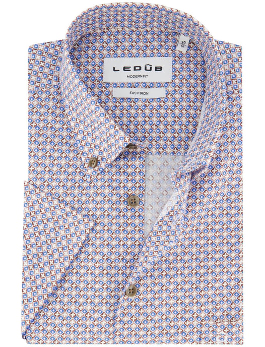 Overhemd Ledub Modern Fit blauw bruin geprint katoen - Image 1