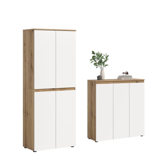 Furnilux Ruime universele kast wit-eik 15 planken en kleiderstang 140x175 cm - Image 1