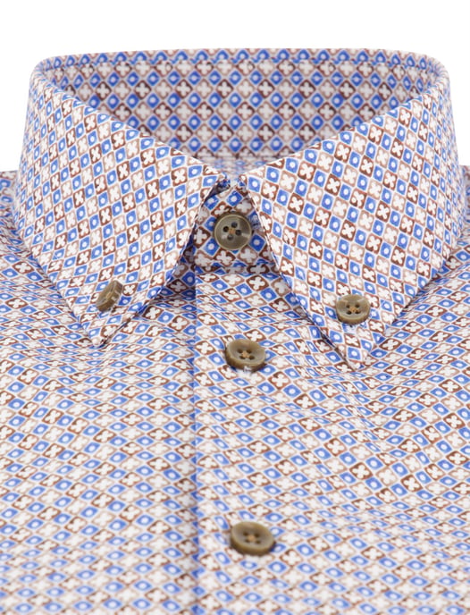 Overhemd Ledub Modern Fit blauw bruin geprint katoen - Image 3