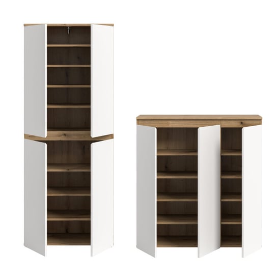 Furnilux Ruime universele kast wit-eik 15 planken en kleiderstang 140x175 cm - Image 4