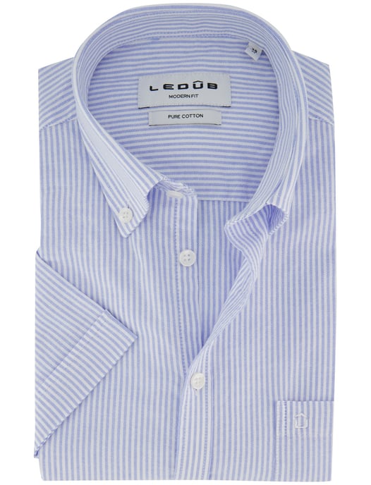 Modern fit blauw overhemd Ledub 100% katoen witte knopen - Image 1