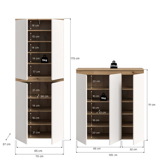 Furnilux Ruime universele kast wit-eik 15 planken en kleiderstang 140x175 cm - Image 5