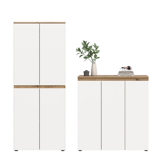 Furnilux Ruime universele kast wit-eik 15 planken en kleiderstang 140x175 cm - Image 6