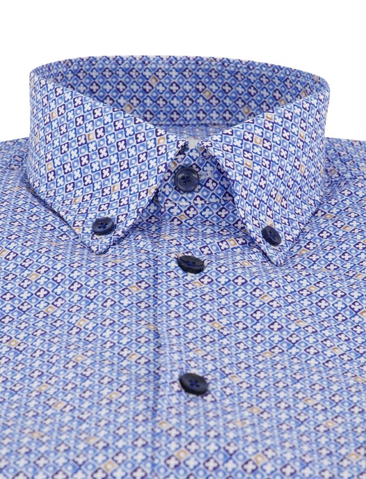 Ledub Modern Fit overhemd blauw geprint - Image 3