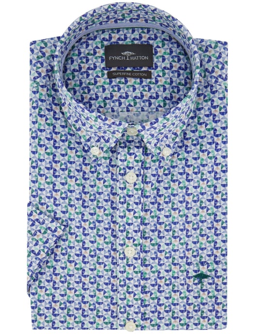 Overhemd Fynch Hatton blauw print korte mouw borstzak - Image 2