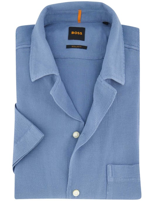 Boss Orange Rayer korte mouw overhemd blauw wide collar - Image 1