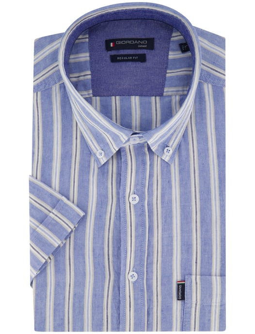 Blauw overhemd katoenblend Giordano korte mouwen met strepen - Image 2