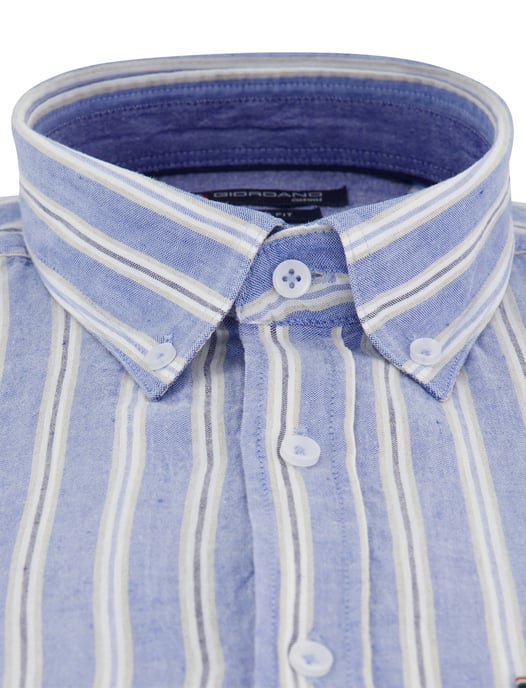 Blauw overhemd katoenblend Giordano korte mouwen met strepen - Image 3