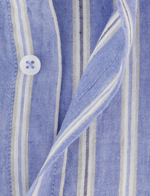 Blauw overhemd katoenblend Giordano korte mouwen met strepen - Image 4