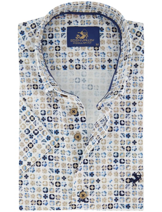 Overhemd korte mouw Eden valley blauw printje met borstzak - Image 1