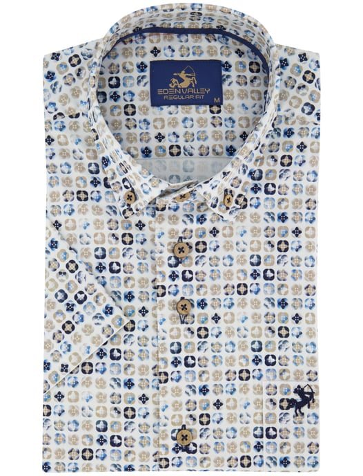 Overhemd korte mouw Eden valley blauw printje met borstzak - Image 2