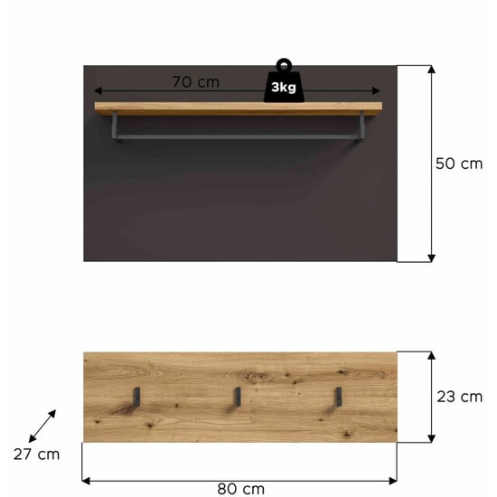 Furnilux Canu kapstok 3 haken 1 plank eiken decor - Image 3