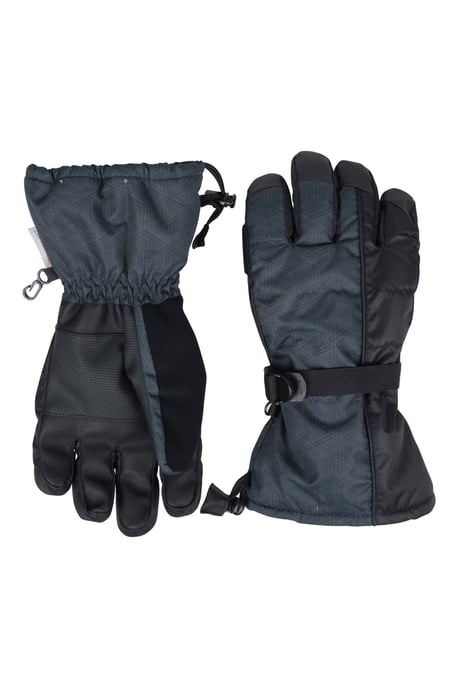 'Mountain' Men's Ski Gloves Padded Lightweight Comfy Wrist Strap Winter Mittens Black - Image 1