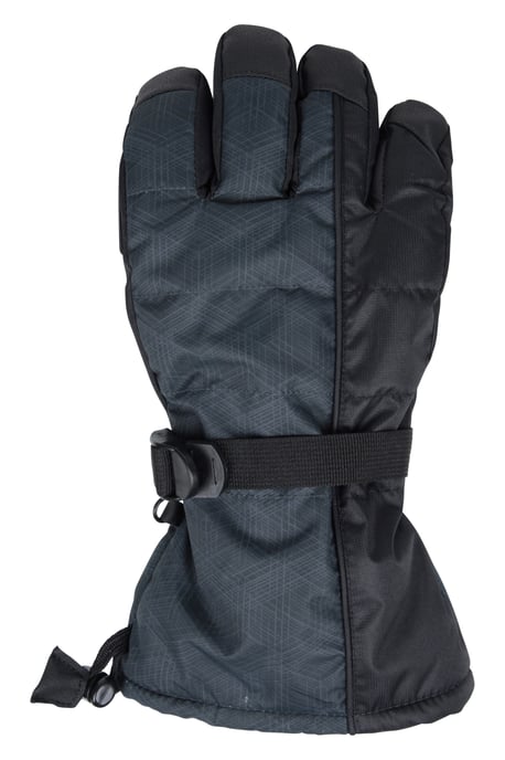 'Mountain' Men's Ski Gloves Padded Lightweight Comfy Wrist Strap Winter Mittens Black - Image 2