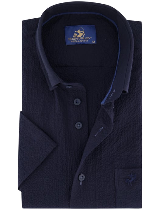 navy regular fit overhemd Eden Valley borstzak katoen textuur km - Image 1