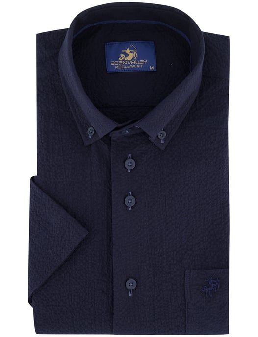 navy regular fit overhemd Eden Valley borstzak katoen textuur km - Image 2