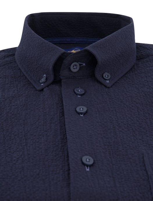 navy regular fit overhemd Eden Valley borstzak katoen textuur km - Image 3