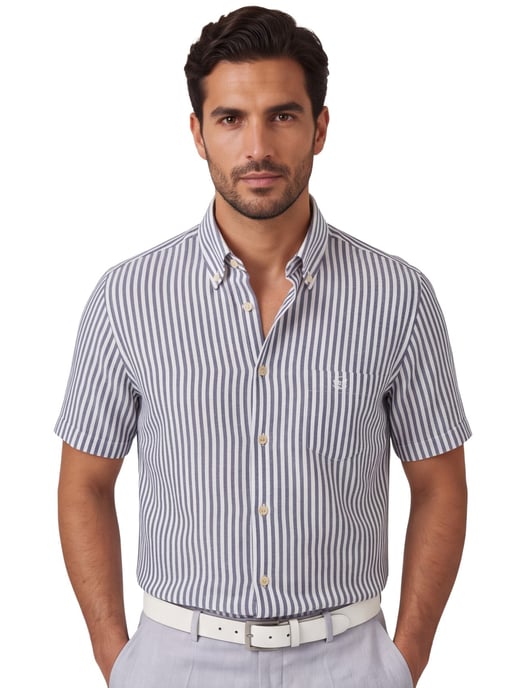 Overhemden Ledub Modern Fit donkerblauw gestreept - Image 1
