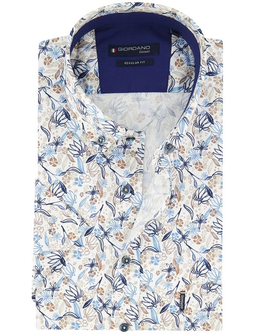 beige geprint overhemd Giordano Regular Fit bladeren en bloemen - Image 1