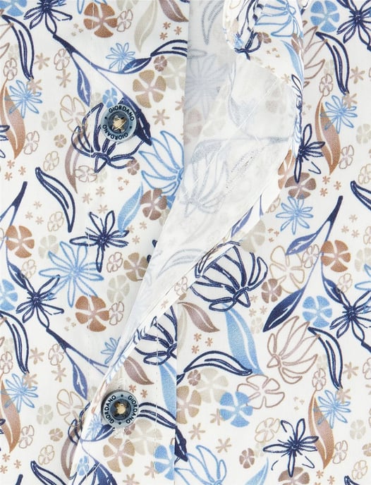 beige geprint overhemd Giordano Regular Fit bladeren en bloemen - Image 4