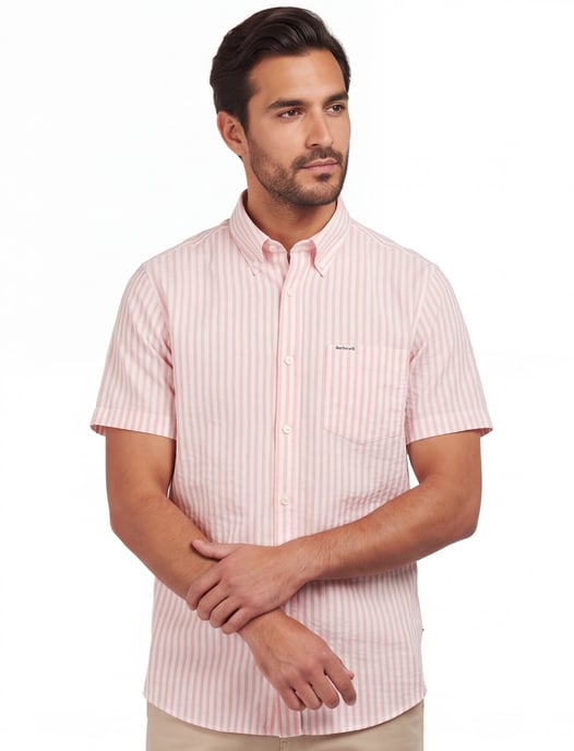 Gestreept roze wit Barbour overhemd korte mouwen - Image 1