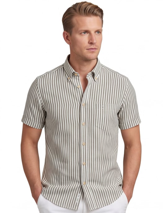 Overhemd Ledub Modern Fit gestreept groen - Image 1