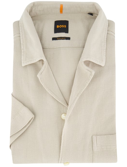 Boss Orange overhemd korte mouw Rayer beige wide collar - Image 1