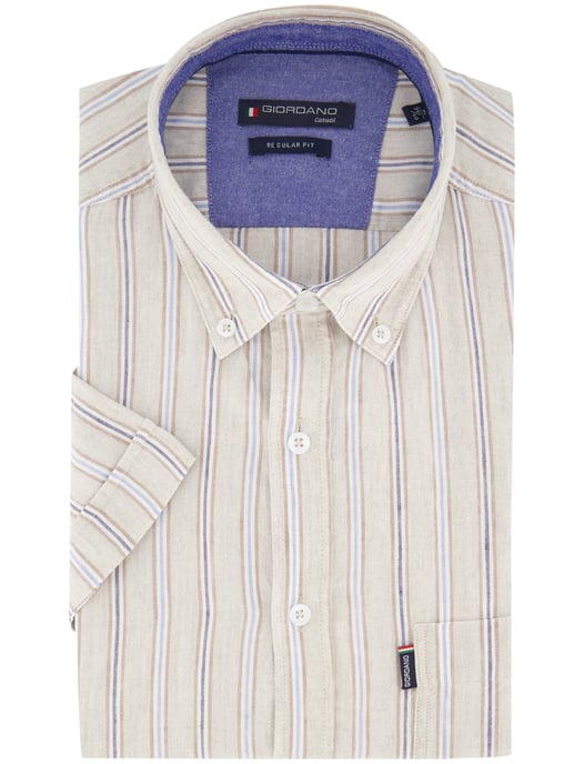 Beige gestreept korte mouw Giordano Regular Fit overhemd - Image 2