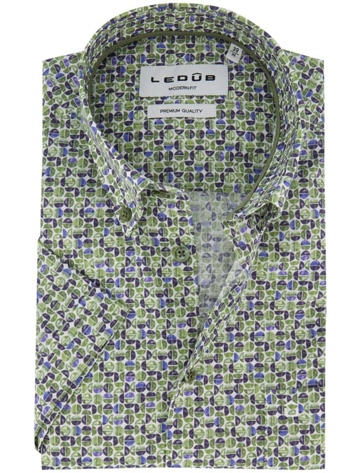 Korte mouw overhemd Ledub groen print modern fit semi-wide collar - Image 1