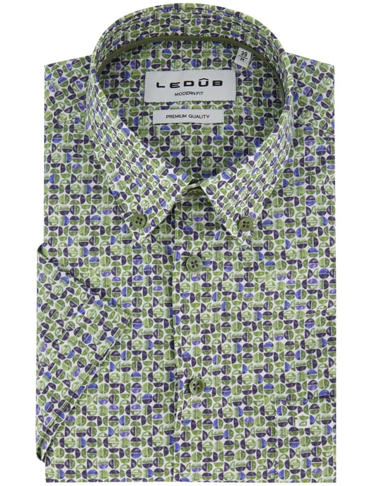 Korte mouw overhemd Ledub groen print modern fit semi-wide collar - Image 2