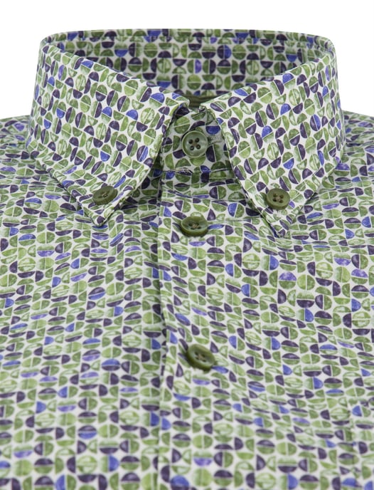 Korte mouw overhemd Ledub groen print modern fit semi-wide collar - Image 3