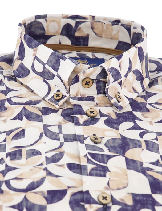 Overhemd Eden valley regular fit donkerblauw printje - Image 3