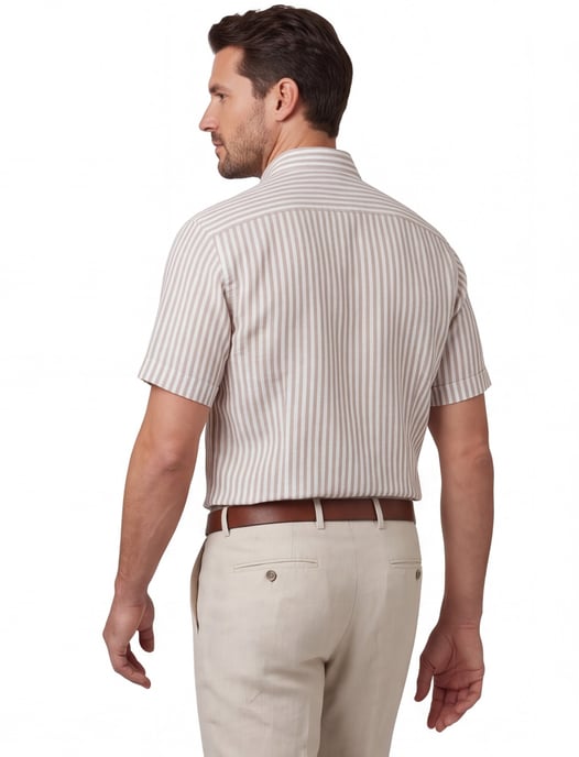Bruin gestreept overhemd Ledub Modern Fit katoen - Image 2