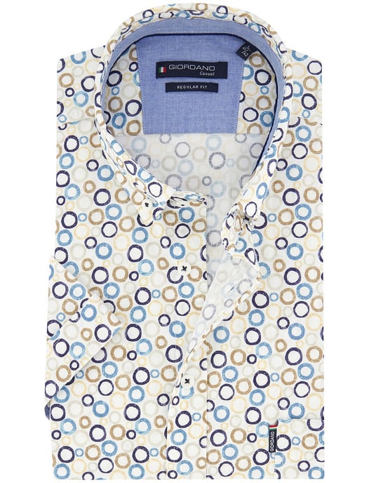 Blauw beige geprint overhemd Giordano Regular Fit met rondjes - Image 1