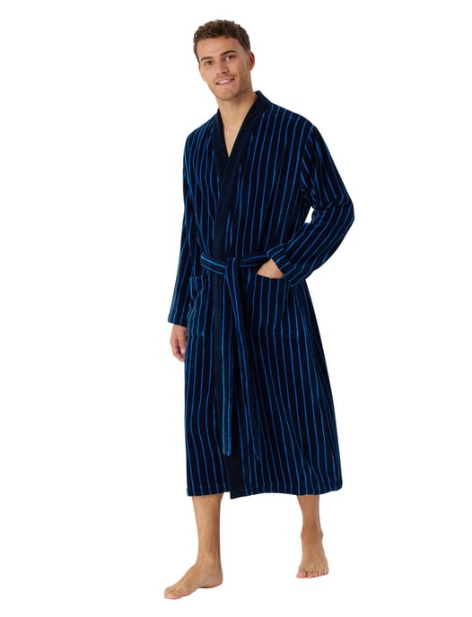 Schiesser badjas blauw gestreept Essentials katoen - Image 1