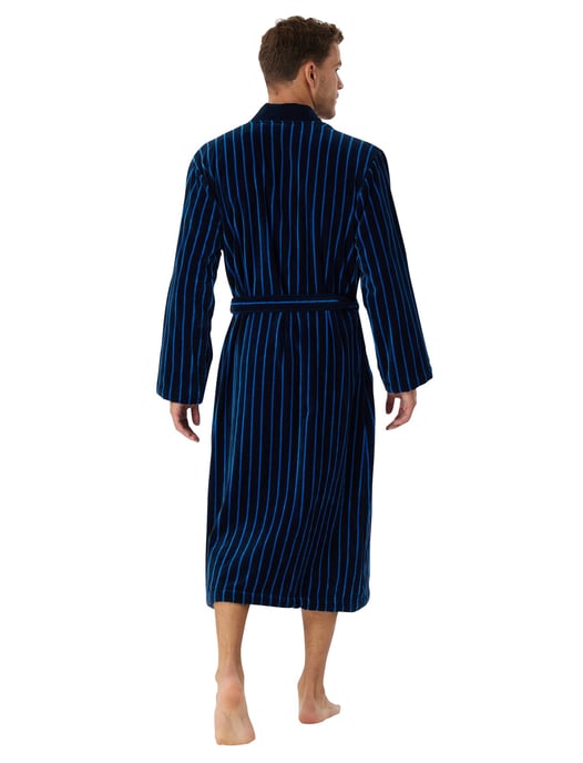 Schiesser badjas blauw gestreept Essentials katoen - Image 2