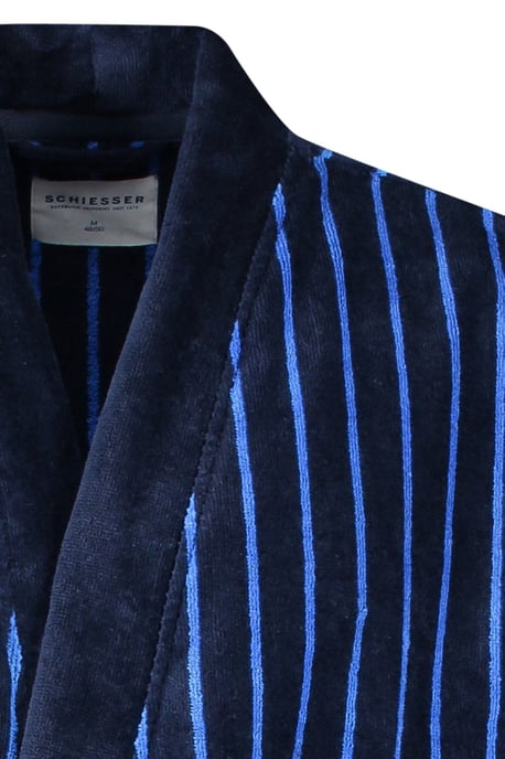 Schiesser badjas blauw gestreept Essentials katoen - Image 3