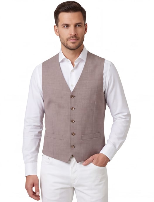 Gilet Roy Robson roze gemeleerd slim fit wol - Image 1