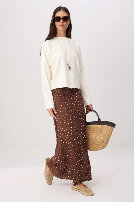 Trendyol Modest Dames Bruin Stippen Maxi A-lijn A-lijn Modest Rokken - Image 5