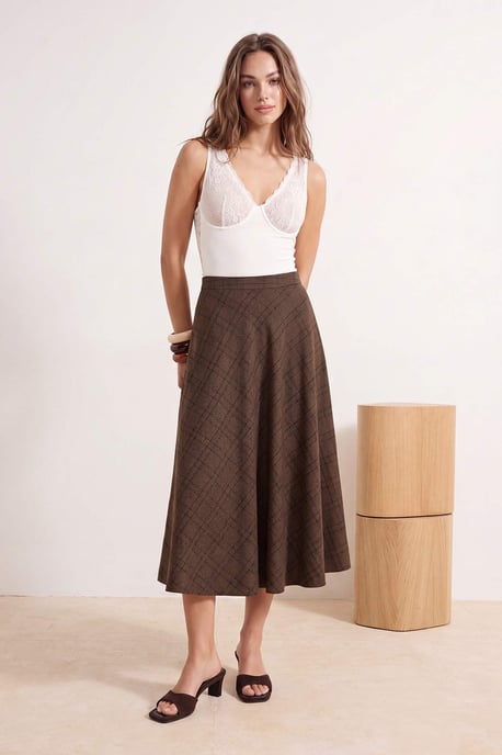 TRENDYOLMİLLA Dames Bruin Geruit Maxi Skater Rokken - Image 2