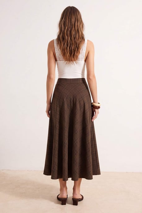 TRENDYOLMİLLA Dames Bruin Geruit Maxi Skater Rokken - Image 3