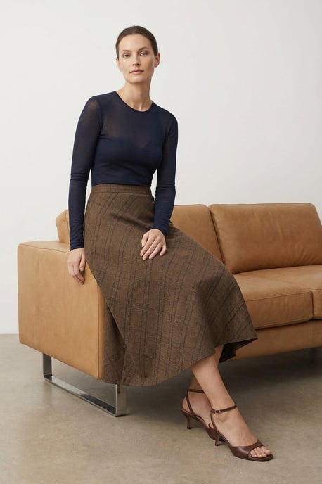 TRENDYOLMİLLA Dames Bruin Geruit Maxi Skater Rokken - Image 5