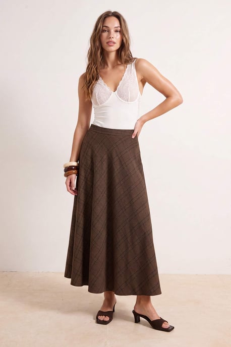 TRENDYOLMİLLA Dames Bruin Geruit Maxi Skater Rokken - Image 6
