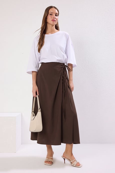 Trendyol Modest Dames Bruin Effen Maxi A-lijn A-lijn Modest Rokken - Image 4