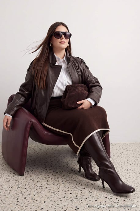 Trendyol Curve Dames Bruin Gestreept Maxi Kokerrok- rok Grote maten Rokken - Image 2