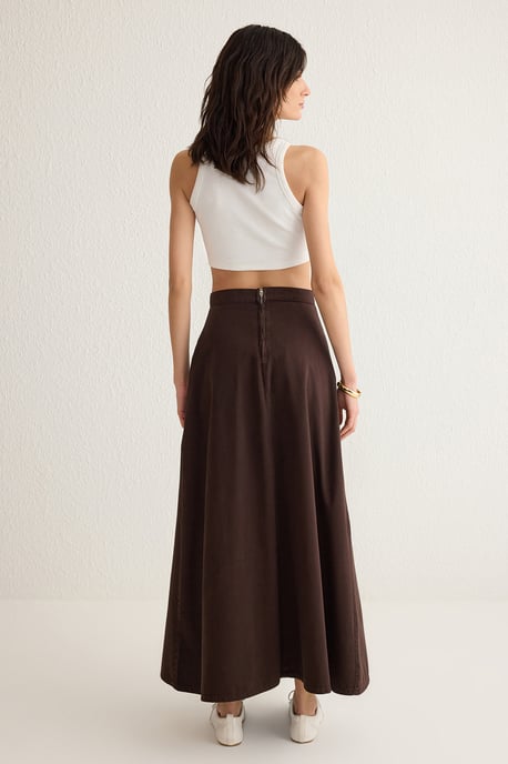 TRENDYOLMİLLA Women's Brown Plain Maxi A-line A-line Skirts - Image 4