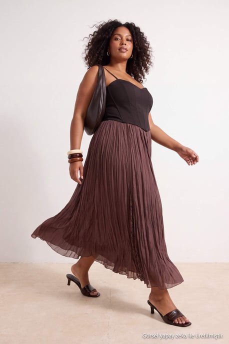 Trendyol Curve Dam Brun Enfärgad Maxi Plus size Kjolar - Image 1