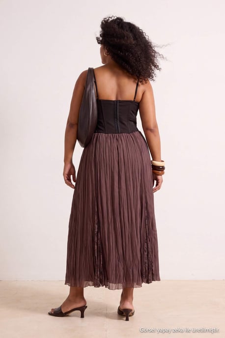 Trendyol Curve Dam Brun Enfärgad Maxi Plus size Kjolar - Image 2