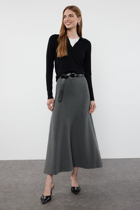 TRENDYOLMİLLA Dames Grijs Effen Maxi Basic A-lijn Rokken - Image 1