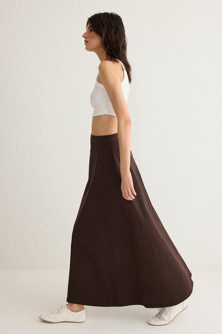 TRENDYOLMİLLA Women's Brown Plain Maxi A-line A-line Skirts - Image 6
